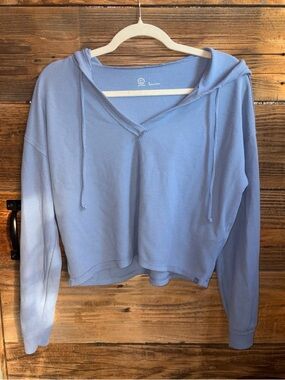 Gilly Hicks Light Blue Hooded Waffle-Knit Long Sleeve Top